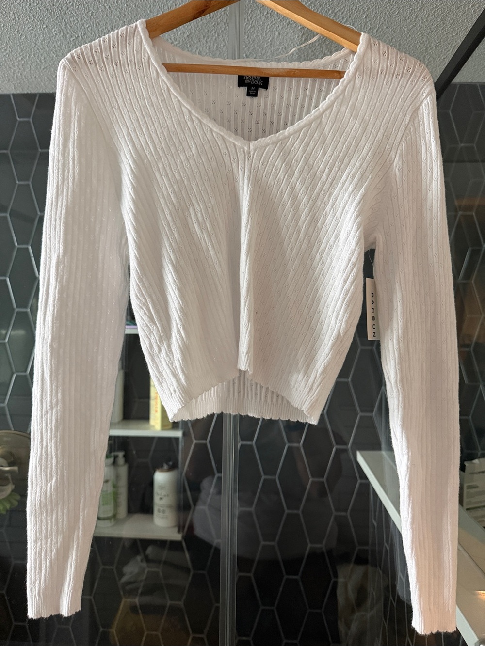a new day White Ribbed V-Neck Cropped Sweater